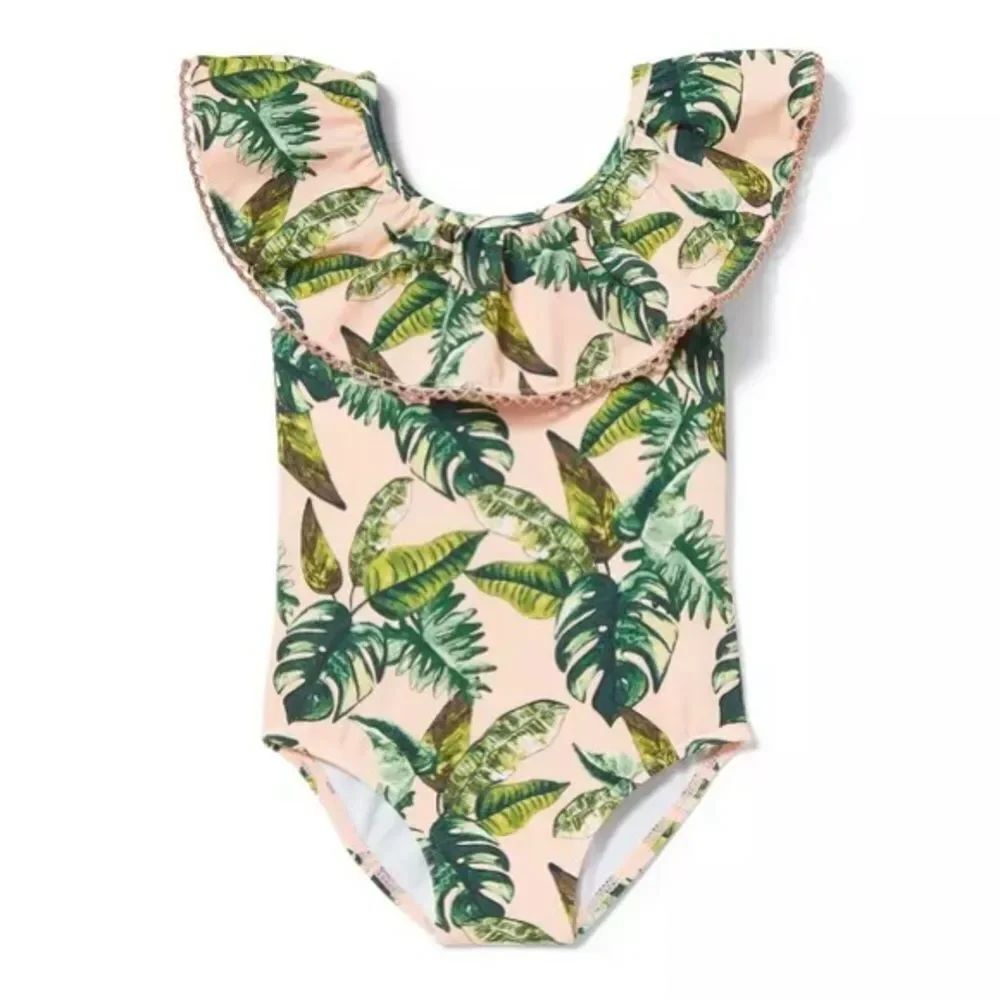 Janie & Jack Toddler Girl Palm Print One Piece Swim Suit Iced Nectar Size 5T